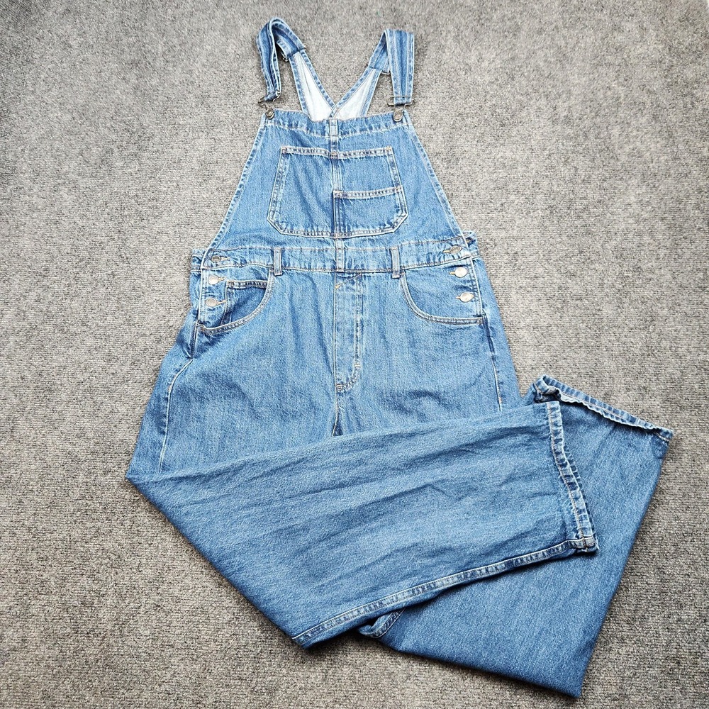 We The Free Overalls Womens Large Blue Denim Bib Straight Leg Casual Workwear